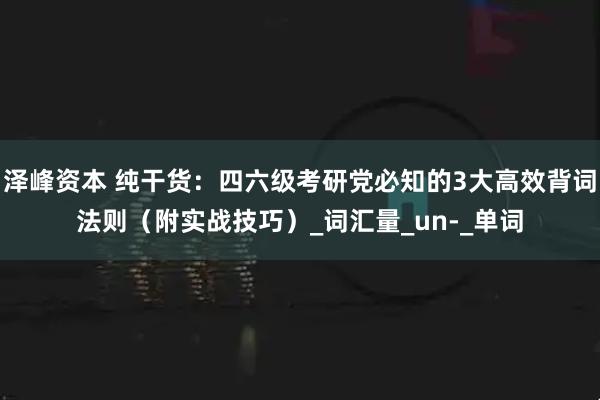 泽峰资本 纯干货:四六级考研党必知的3大高效背词法则(附实战技巧)_词汇量_un-_单词